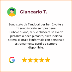 Recensione google ristorante Tandoori Cagliari Giancarlo
